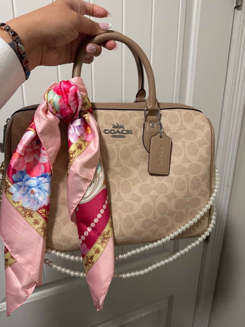 NWT Coach Large Rowan Signature Print Taupe